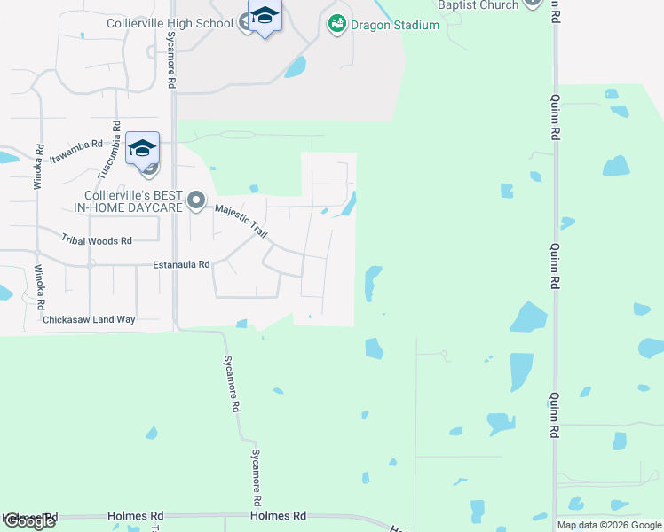 map of restaurants, bars, coffee shops, grocery stores, and more near 1324 Mountain Side Drive in Collierville