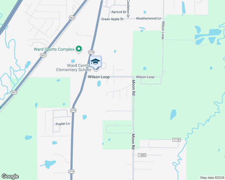 map of restaurants, bars, coffee shops, grocery stores, and more near 116 Moonridge Drive in Ward