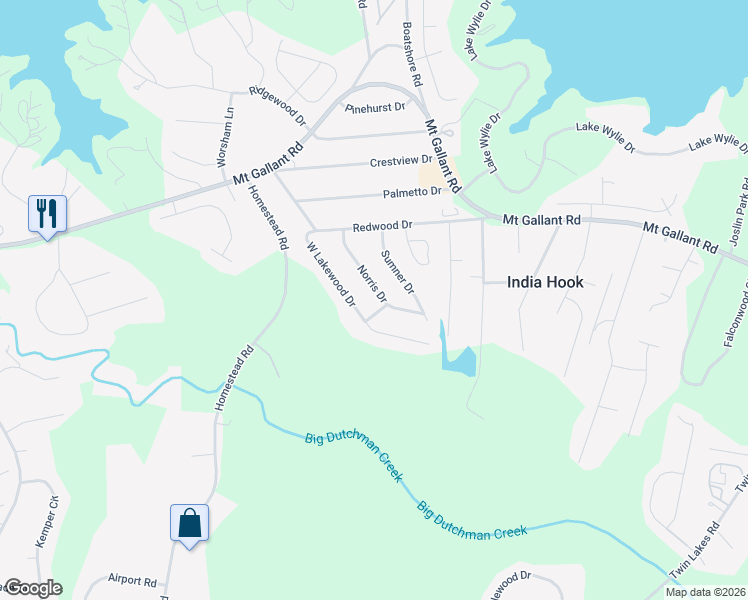 map of restaurants, bars, coffee shops, grocery stores, and more near 1615 Norris Drive in Rock Hill