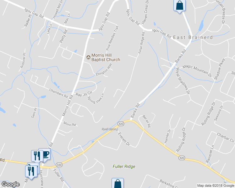 map of restaurants, bars, coffee shops, grocery stores, and more near 8808 Point South Lane in Chattanooga