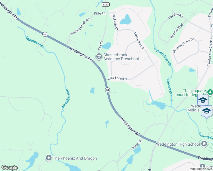 map of restaurants, bars, coffee shops, grocery stores, and more near 498 Weddington Road in Waxhaw