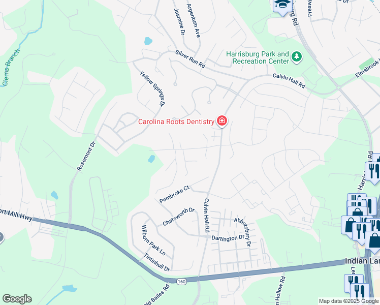 map of restaurants, bars, coffee shops, grocery stores, and more near 469 Ponderosa Drive in Indian Land