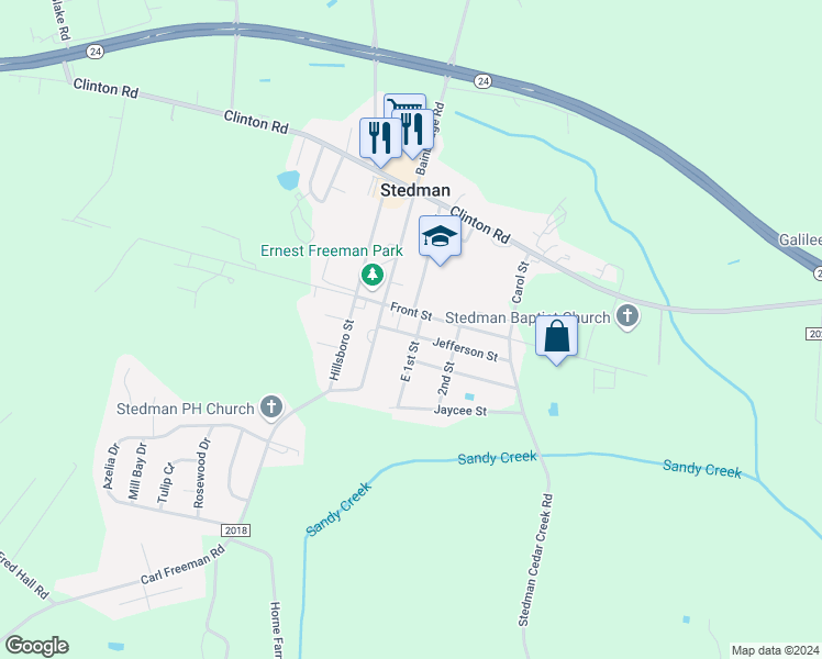 map of restaurants, bars, coffee shops, grocery stores, and more near 5127 Jefferson Street in Stedman