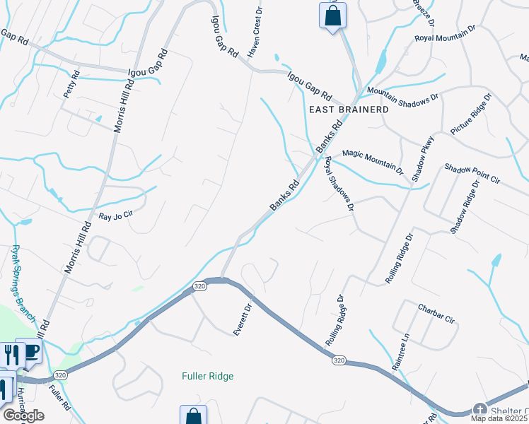 map of restaurants, bars, coffee shops, grocery stores, and more near 2706 Banks Road in Chattanooga