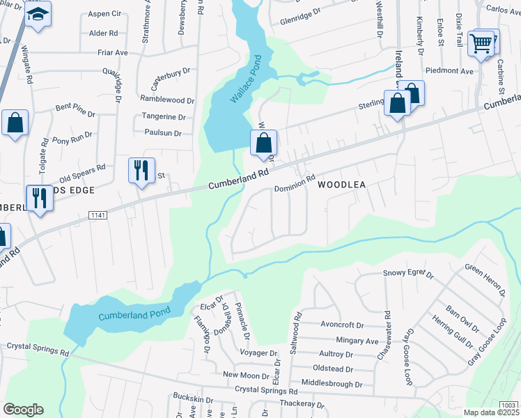 map of restaurants, bars, coffee shops, grocery stores, and more near 2658 Doland Court in Fayetteville