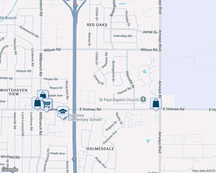 map of restaurants, bars, coffee shops, grocery stores, and more near 5100 Childs Drive in Memphis