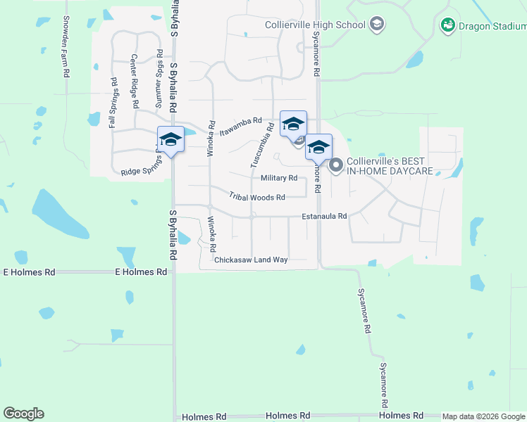 map of restaurants, bars, coffee shops, grocery stores, and more near 1343 Panola Cove in Collierville