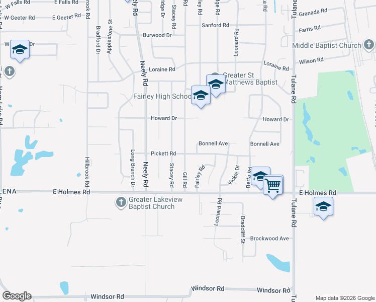 map of restaurants, bars, coffee shops, grocery stores, and more near 5075 Gill Road in Memphis