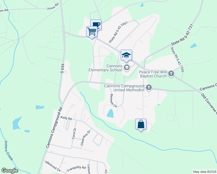 map of restaurants, bars, coffee shops, grocery stores, and more near 3299 Cannons Campground Road in Spartanburg