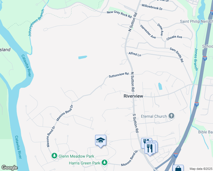 map of restaurants, bars, coffee shops, grocery stores, and more near 1942 Suttonview Road in Fort Mill