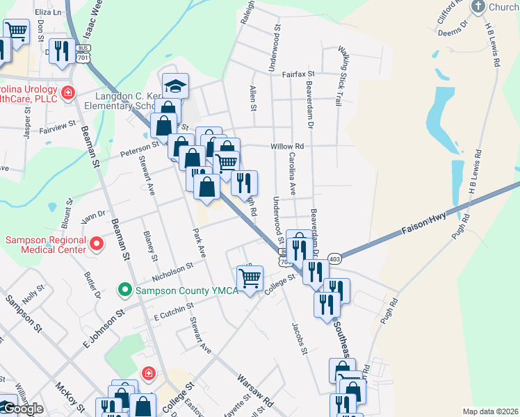 map of restaurants, bars, coffee shops, grocery stores, and more near 100 Parkway Drive in Clinton