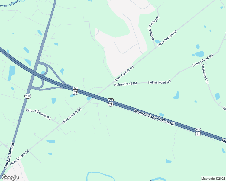 map of restaurants, bars, coffee shops, grocery stores, and more near 2722 Olive Branch Road in Monroe