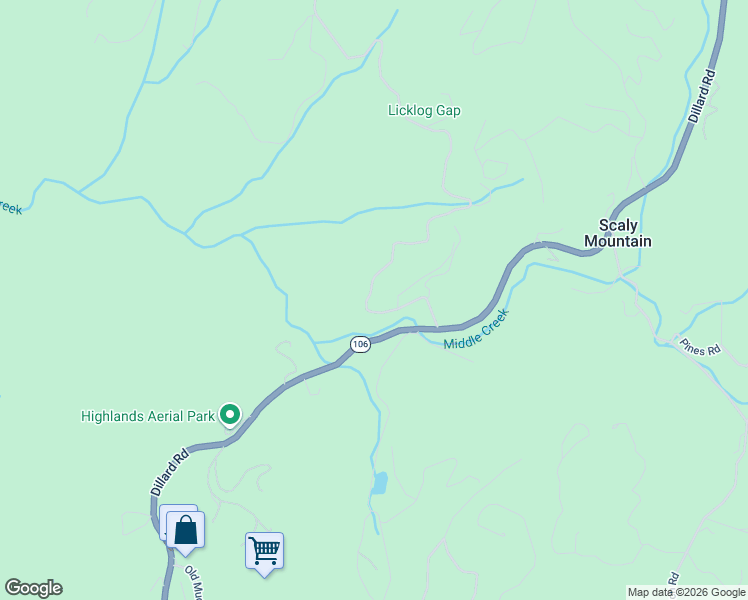 map of restaurants, bars, coffee shops, grocery stores, and more near 76 Albert's View Road in Scaly Mountain