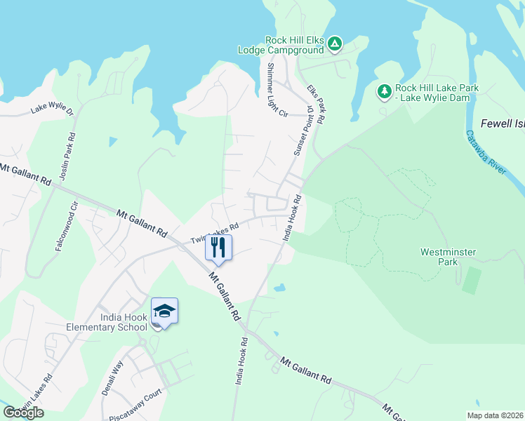 map of restaurants, bars, coffee shops, grocery stores, and more near 267 Horizon Circle in Rock Hill