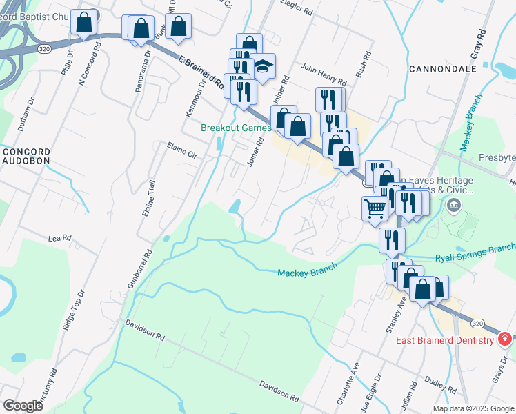map of restaurants, bars, coffee shops, grocery stores, and more near 1158 Lenny Lane in Chattanooga