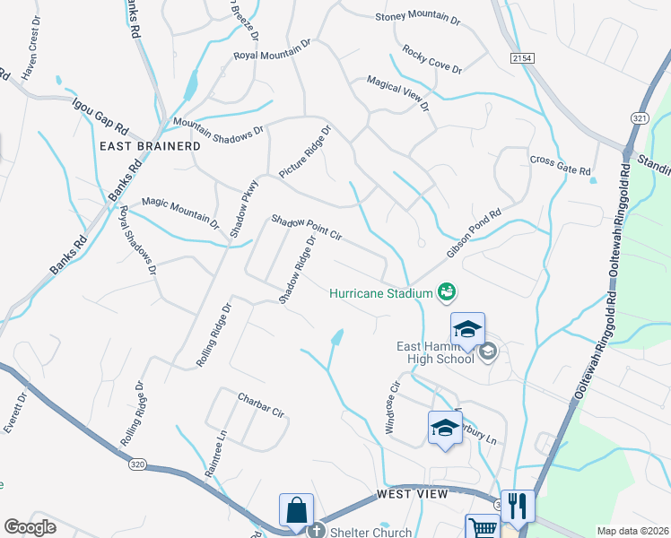 map of restaurants, bars, coffee shops, grocery stores, and more near 401 Gibson Pond Road in Chattanooga