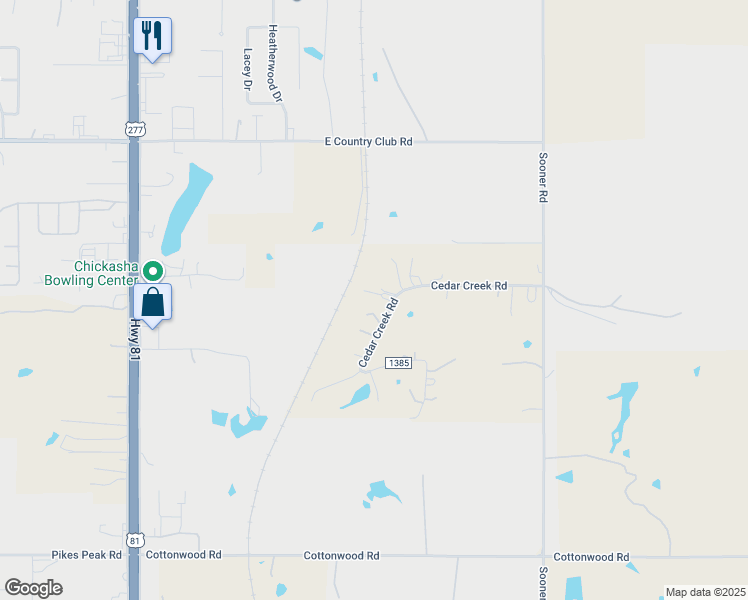 map of restaurants, bars, coffee shops, grocery stores, and more near 2630 County Street 2846 in Chickasha