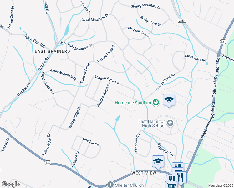 map of restaurants, bars, coffee shops, grocery stores, and more near 401 Gibson Pond Road in Chattanooga