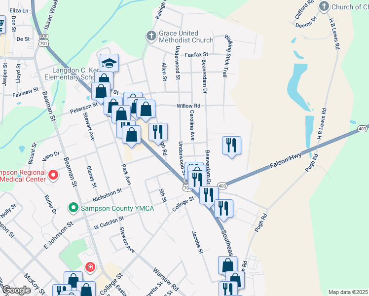 map of restaurants, bars, coffee shops, grocery stores, and more near 303 Carolina Avenue in Clinton