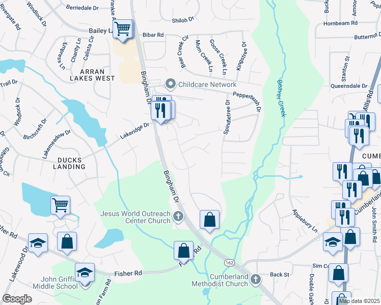 map of restaurants, bars, coffee shops, grocery stores, and more near 2529 Clear Pines Court in Fayetteville