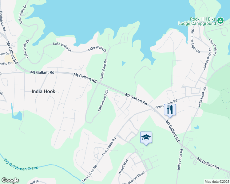 map of restaurants, bars, coffee shops, grocery stores, and more near 2110 Pavilion Court in Rock Hill