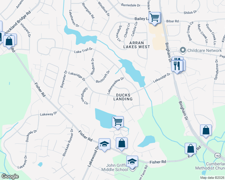 map of restaurants, bars, coffee shops, grocery stores, and more near 6026 Shearwater Drive in Fayetteville