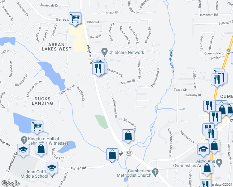 map of restaurants, bars, coffee shops, grocery stores, and more near 2529 Clear Pines Court in Fayetteville