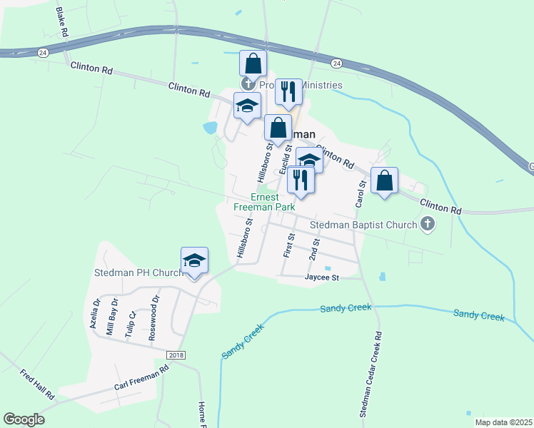 map of restaurants, bars, coffee shops, grocery stores, and more near 204 Euclid Street in Stedman