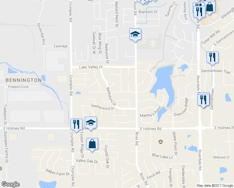map of restaurants, bars, coffee shops, grocery stores, and more near 6623 Cherry Bark Drive in Memphis