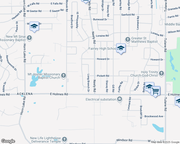 map of restaurants, bars, coffee shops, grocery stores, and more near 5088 Long Branch Drive in Memphis