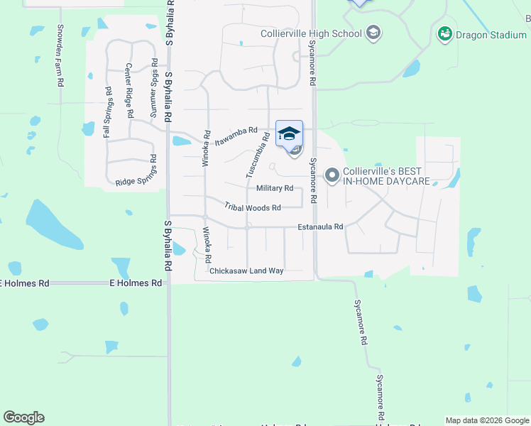 map of restaurants, bars, coffee shops, grocery stores, and more near 428 Tribal Woods Road in Collierville