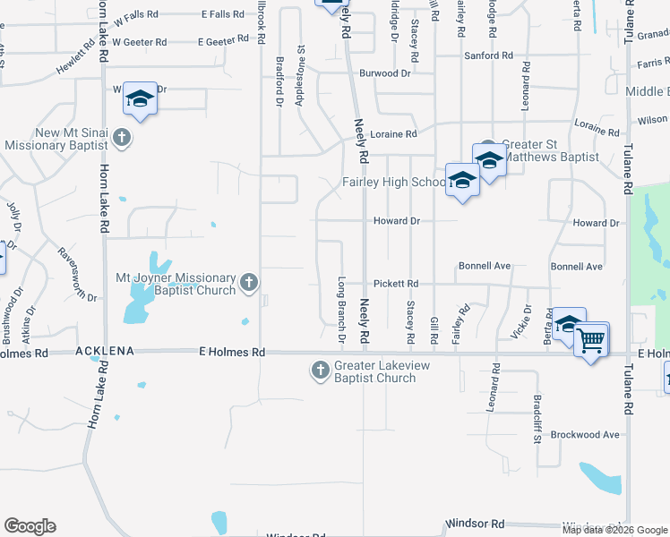 map of restaurants, bars, coffee shops, grocery stores, and more near 5071 Long Branch Drive in Memphis