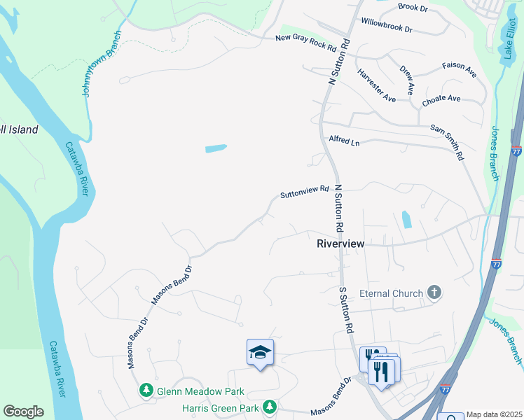 map of restaurants, bars, coffee shops, grocery stores, and more near 1942 Suttonview Road in Fort Mill