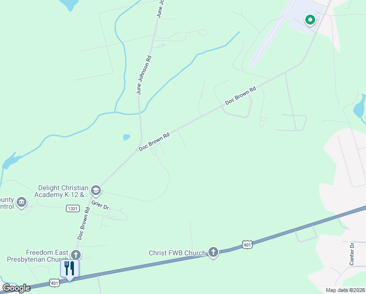 map of restaurants, bars, coffee shops, grocery stores, and more near 1030 Doc Brown Road in Raeford