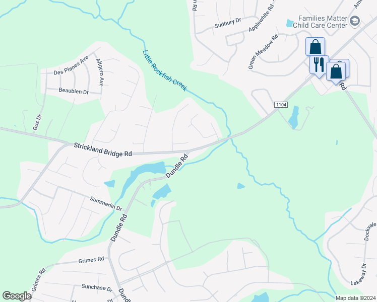 map of restaurants, bars, coffee shops, grocery stores, and more near 2500 Strickland Bridge Road in Fayetteville