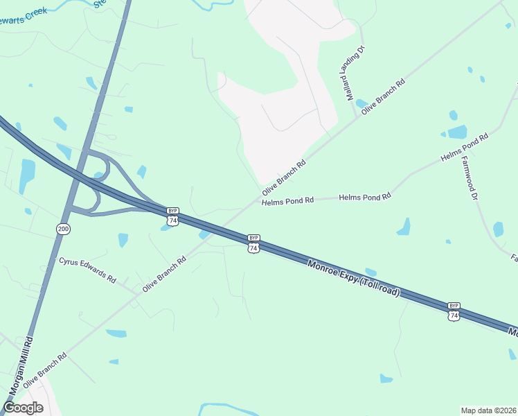 map of restaurants, bars, coffee shops, grocery stores, and more near 2722 Olive Branch Road in Monroe