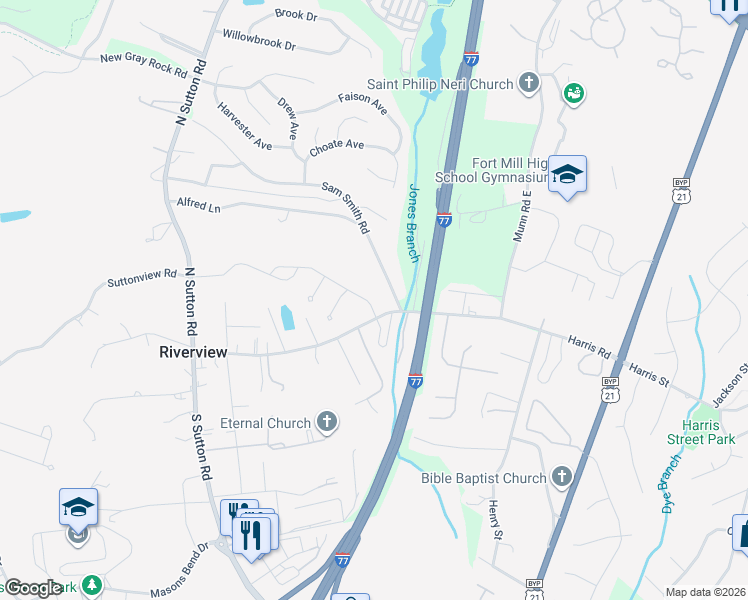 map of restaurants, bars, coffee shops, grocery stores, and more near 1516 Spring Blossom Trail in Fort Mill