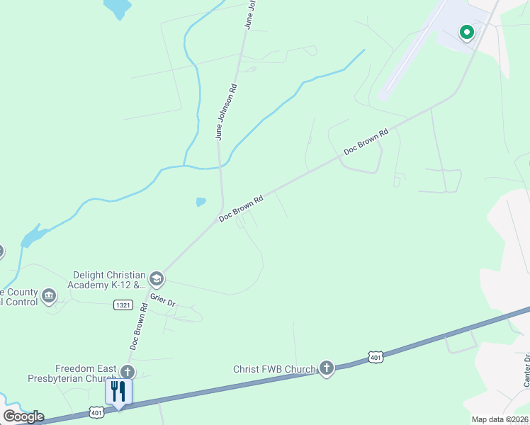 map of restaurants, bars, coffee shops, grocery stores, and more near 1030 Doc Brown Road in Raeford