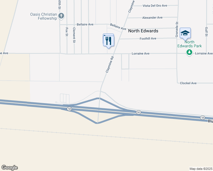 map of restaurants, bars, coffee shops, grocery stores, and more near Claymine Road in North Edwards