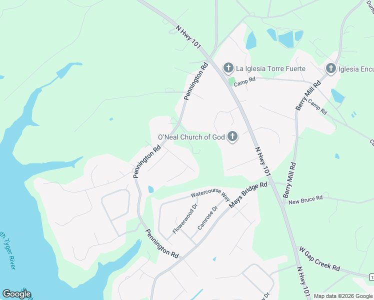 map of restaurants, bars, coffee shops, grocery stores, and more near 3625 Pennington Road in Greer