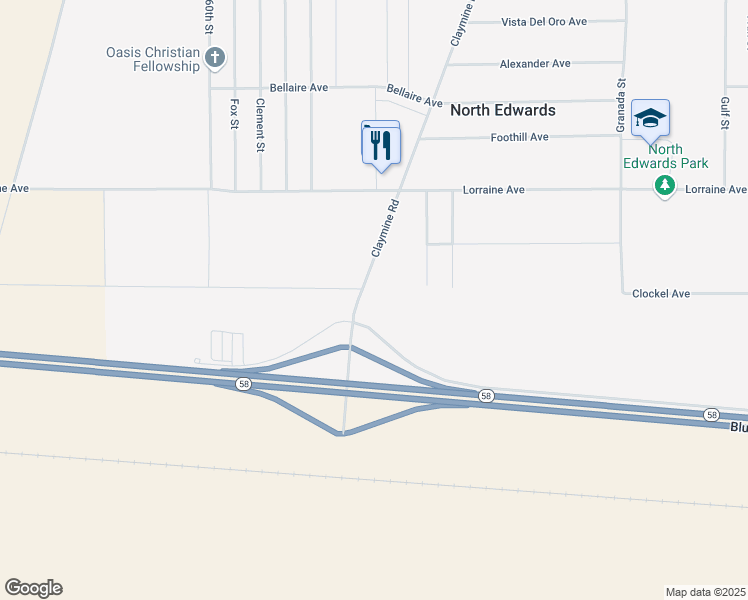 map of restaurants, bars, coffee shops, grocery stores, and more near Claymine Road in North Edwards