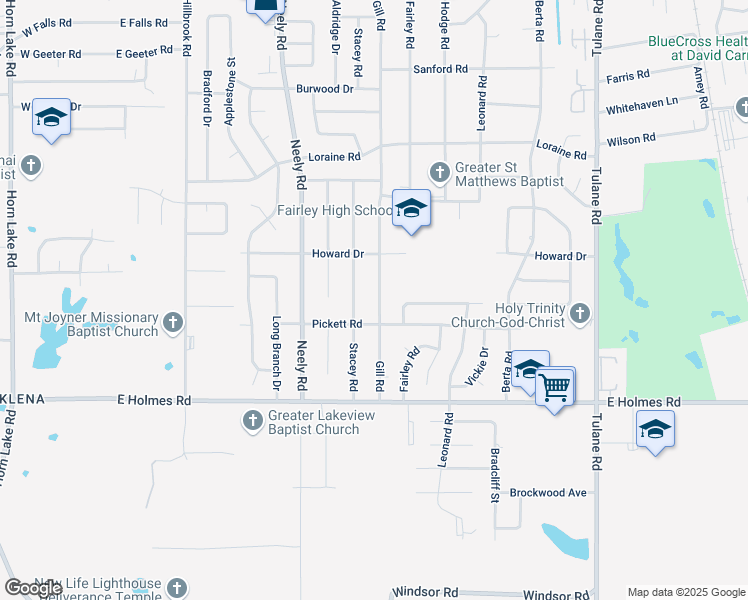 map of restaurants, bars, coffee shops, grocery stores, and more near 5075 Gill Road in Memphis