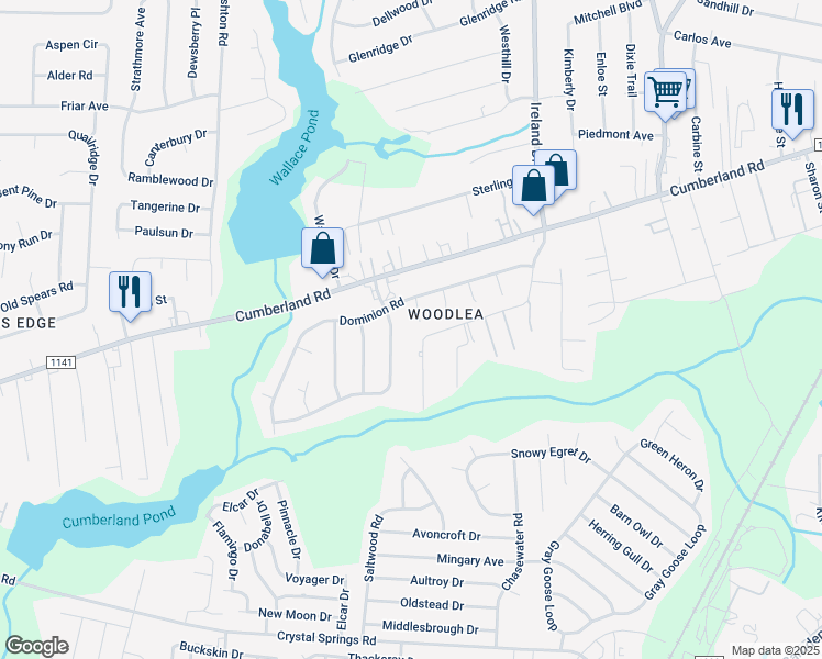 map of restaurants, bars, coffee shops, grocery stores, and more near 2612 Brentford Dr in Fayetteville