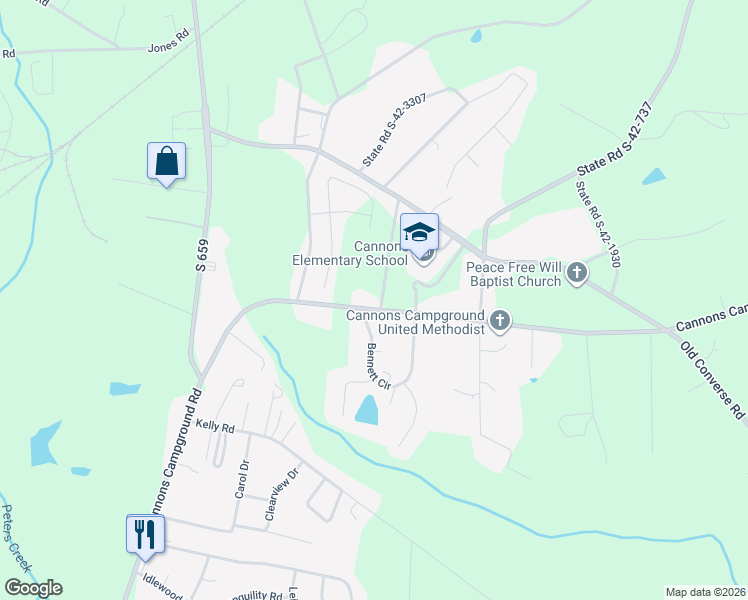 map of restaurants, bars, coffee shops, grocery stores, and more near 3299 Cannons Campground Road in Spartanburg