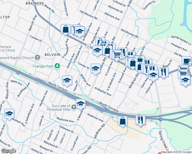 map of restaurants, bars, coffee shops, grocery stores, and more near in Chattanooga