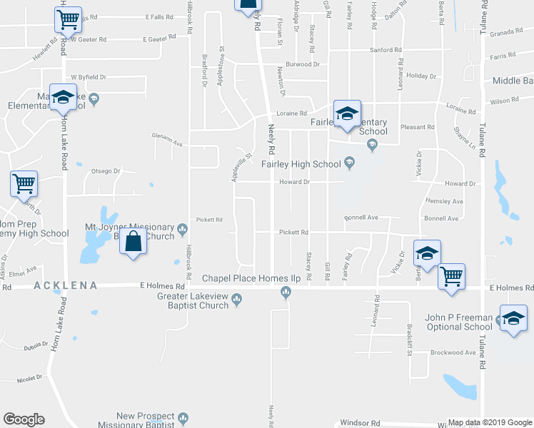 map of restaurants, bars, coffee shops, grocery stores, and more near 5068 Neely Road in Memphis