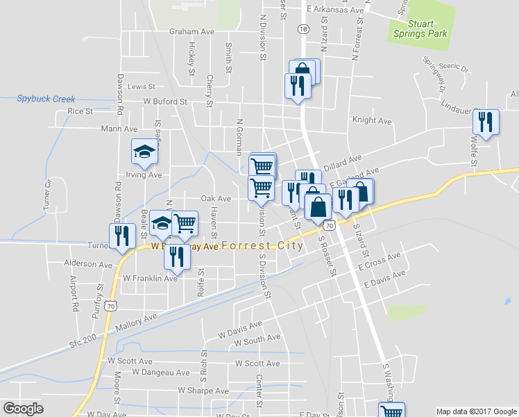 map of restaurants, bars, coffee shops, grocery stores, and more near in Forrest City