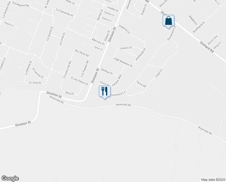 map of restaurants, bars, coffee shops, grocery stores, and more near 1565 Verano Way in Nipomo