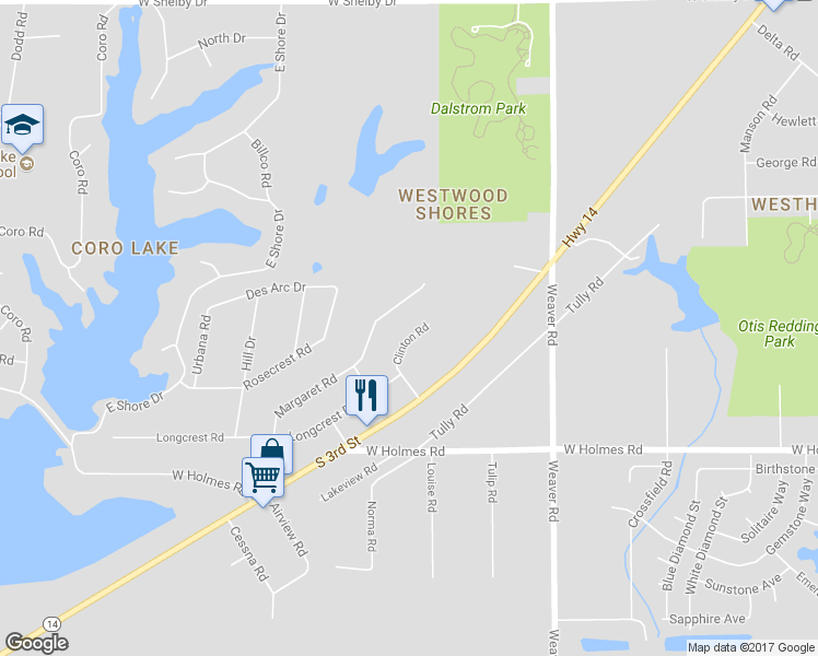 map of restaurants, bars, coffee shops, grocery stores, and more near 5079 Clinton Road in Memphis