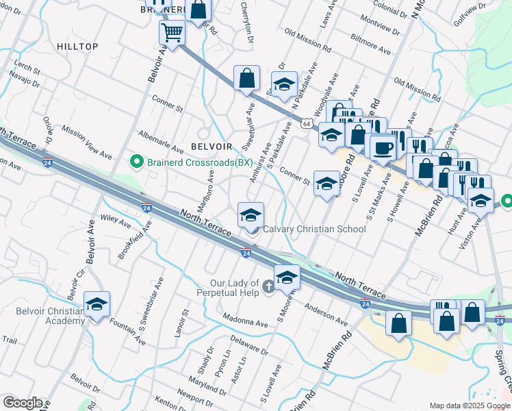 map of restaurants, bars, coffee shops, grocery stores, and more near 318 South Parkdale Avenue in Chattanooga